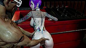 public cyberpunk slut takes it deep in tight anal hole