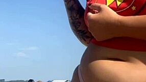 TATTOO FLASH LEADS TO PUSSY REVEAL ON BEACH!
