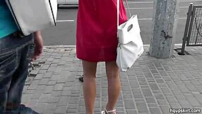 Bus stop upskirt reveals cute skirt and dress tease