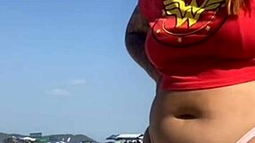 TATTOO FLASH LEADS TO PUSSY REVEAL ON BEACH!
