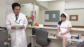 asian babe miyuki oshima plays naughty nurse in white coat seducing with blowjob handjob and creampie