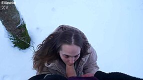 Winter forest walk turns into my pussy overflowing with cum from muscular neighbor's monster cock
