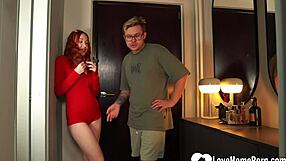 Picked-Up Redhead in Lingerie Kneels for POV Blowjob and Handjob