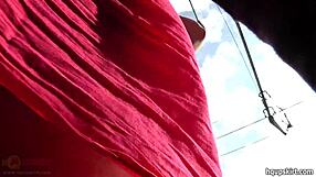 Bus stop upskirt reveals cute skirt and dress tease