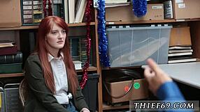 blonde teen cop and redhead officer bust old thief in office