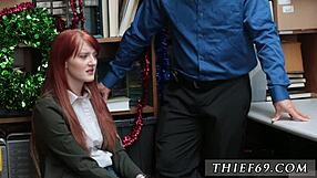 blonde teen cop and redhead officer bust old thief in office