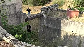 melany's skinny tits bounce in wild french outdoor threesome