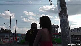 Bus stop upskirt reveals cute skirt and dress tease