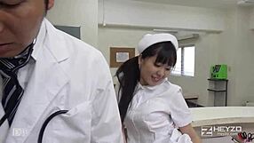 asian babe miyuki oshima plays naughty nurse in white coat seducing with blowjob handjob and creampie