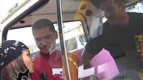 pornstars convince hot gas station attendant to film brazilian shemale orgy in car