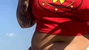 TATTOO FLASH LEADS TO PUSSY REVEAL ON BEACH!