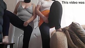 Two stepsisters in miniskirts orgasm squirming from lesbian play.