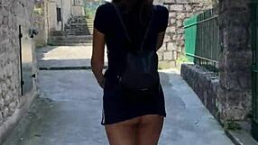 brunette teen flashes pussy then bends for risky outdoor doggystyle pov pounding