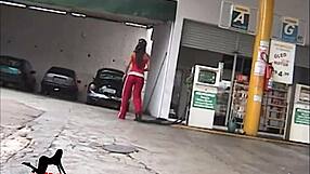 pornstars convince hot gas station attendant to film brazilian shemale orgy in car