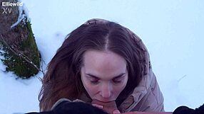 Winter forest walk turns into my pussy overflowing with cum from muscular neighbor's monster cock