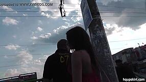 Bus stop upskirt reveals cute skirt and dress tease