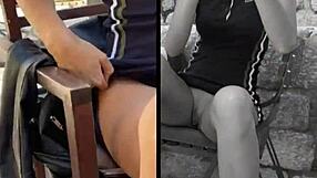 brunette teen flashes pussy then bends for risky outdoor doggystyle pov pounding