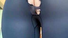 pawg's big ass rips pants during stretch