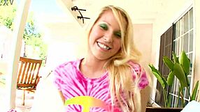 Blonde coed Vanessa Cage blue eyes monster cock outdoor POV blowjob cum in mouth swallow