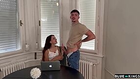 Naughty Teen Roommates Dorm MMF Threesome Cowgirl Ride Cum in Mouth Swallowing