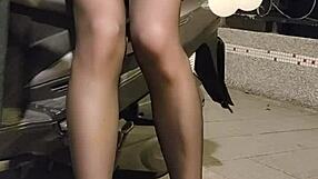 Shemale Ting Xuan Office Lady in Heels and Stockings Plays with Love Egg Outdoors