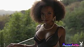 Skinny ebony teen drops slutty dress to bare big boobs!