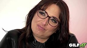 nana kneels down as older plumper meets black man on bed