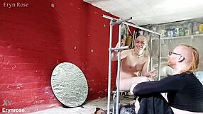 Bound slave in metal restraints begs desperately for pussy orgasm release!