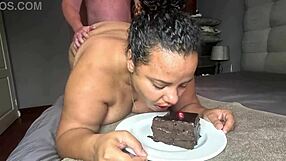 i feel so messy getting doggystyle fucked by big black cock while devouring cake with my huge tits bouncing