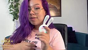 bbw latina reviews her new bunny vibrator toy on big tits
