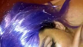 deepthroat with wig on gagging sloppy throat fuck close up