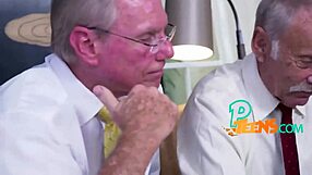 Why does kinky grandpa bang that lovely shaved teen so hard from behind?