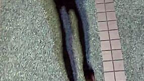 Asian shemale Ting Xuan pees outdoors as office lady