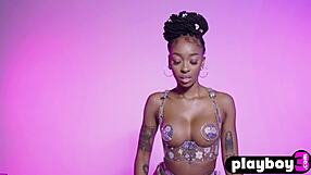 ebony babe sabrea phenix poses lingerie showing off perfect big tits