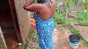 desi step sis strips naked bathing outside showing natural big tits