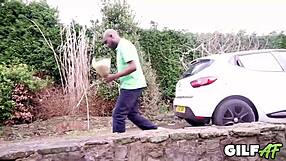 nana kneels down as older plumper meets black man on bed