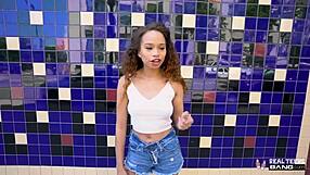 beautiful ebony teen cecilia lion rides cock hard after casting interview and blowjob