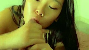 asian babe strokes fat cock till creamy load floods her mouth