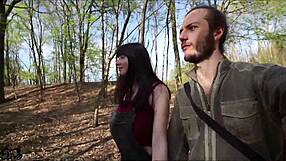 amateur slut hunts hard cocks for outdoor forest handjob sex