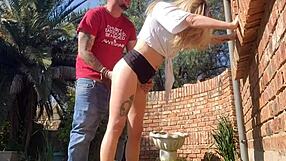 did you notice the neighbor watching over the wall as wife bends doggystyle for creampie fuck?