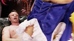 damn that dwarf drilled nasty snow white's big fake tits deep on the couch with his young cock