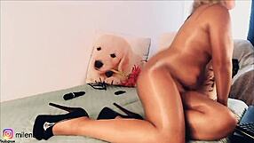 Milena Pt2 Fists Herself in Suntanned Glossy Pantyhose Bodysuit