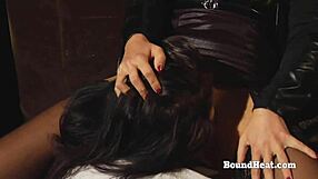 submissive slave kneels licking madame's pussy to climax