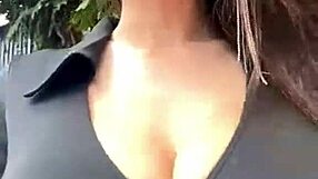stepmom's big natural tits bounce as she struts outside teasing everyone