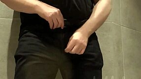 chubbykaot edges huge cock then cums hard in gym bathroom