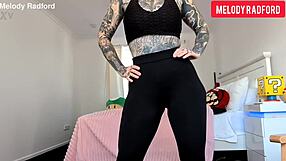 Big tits milf Melody Radford teases in sheer leggings