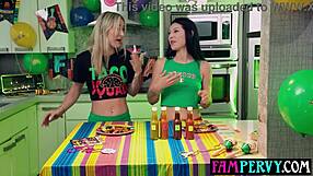 stepsisters' hot sauce challenge what happens next threesome blowjob with stepbro?