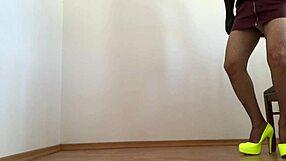 Tranny hiked up miniskirt for tight bondage fetish