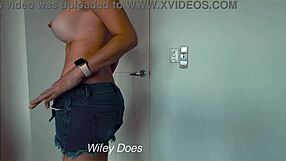 wife peels off tight denim shorts real slow