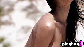 Petite Asian Brunette Babe Strips Lingerie Outdoor Exposing Sexy Pussy